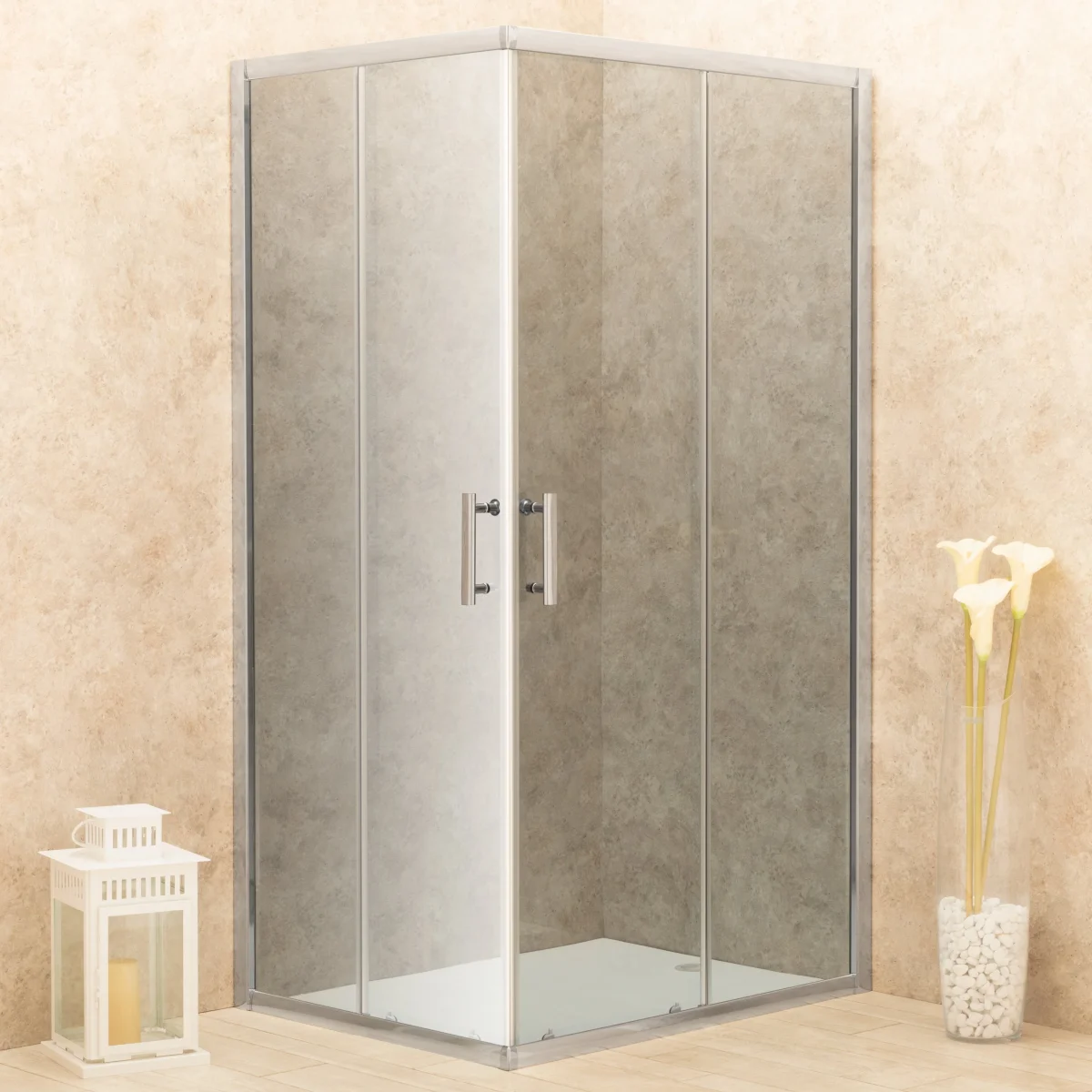Doccia 78x111cm Regolabile Reversibile Vetri Fume' 6mm Telaio in Alluminio - immagine 2